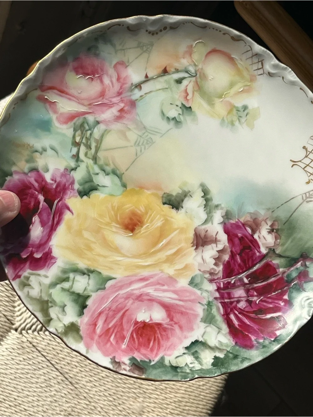 Vtg. Hand Painted Decorative Haviland France Plate Cabbage Rose  Artist Signed